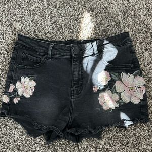 Aeropostale Flower Embroidered High Waisted Jean Shorts